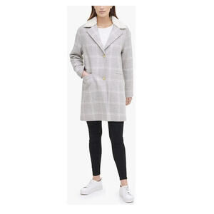 Levi's Women's Medium M Wool Plaid Sherpa Collar Top Coat Grey Plaid